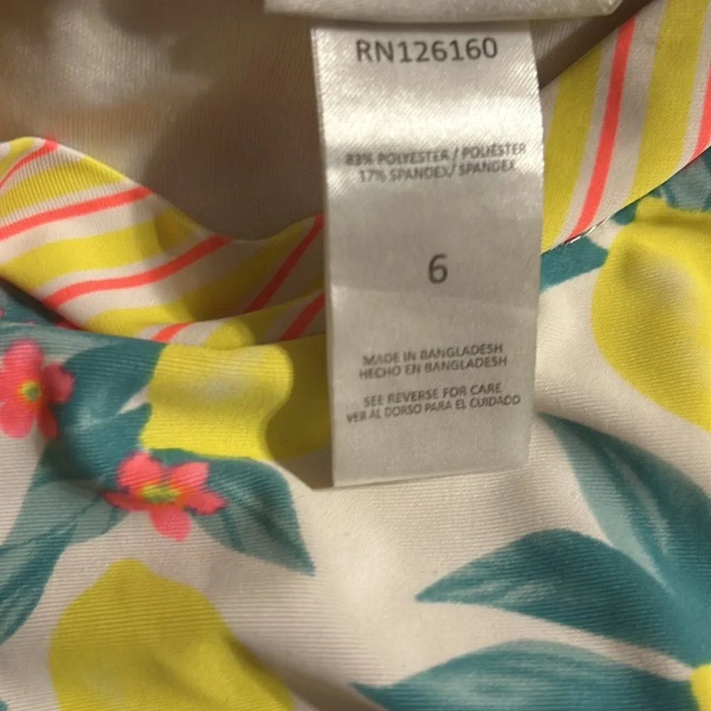 Nicole Miller Girls Swim Rash Guard 6 Lemons Pink Stripes Floral‎ Top Only